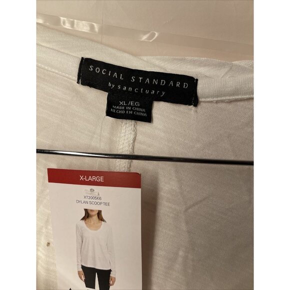 Social Standard By Sanctuary Dylan Scoop Tee White Long Sleeve XL Women 100% Cot - Picture 3 of 16